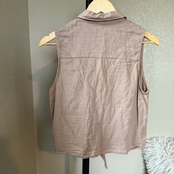 LE LIS Tie-Front Tank Top Sleeveless Button Down Collared Casual Top M - Picture 3 of 7
